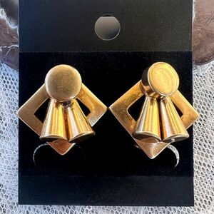Rare Vintage 1940's Brookcraft Modernist Clip-On Earrings Signed